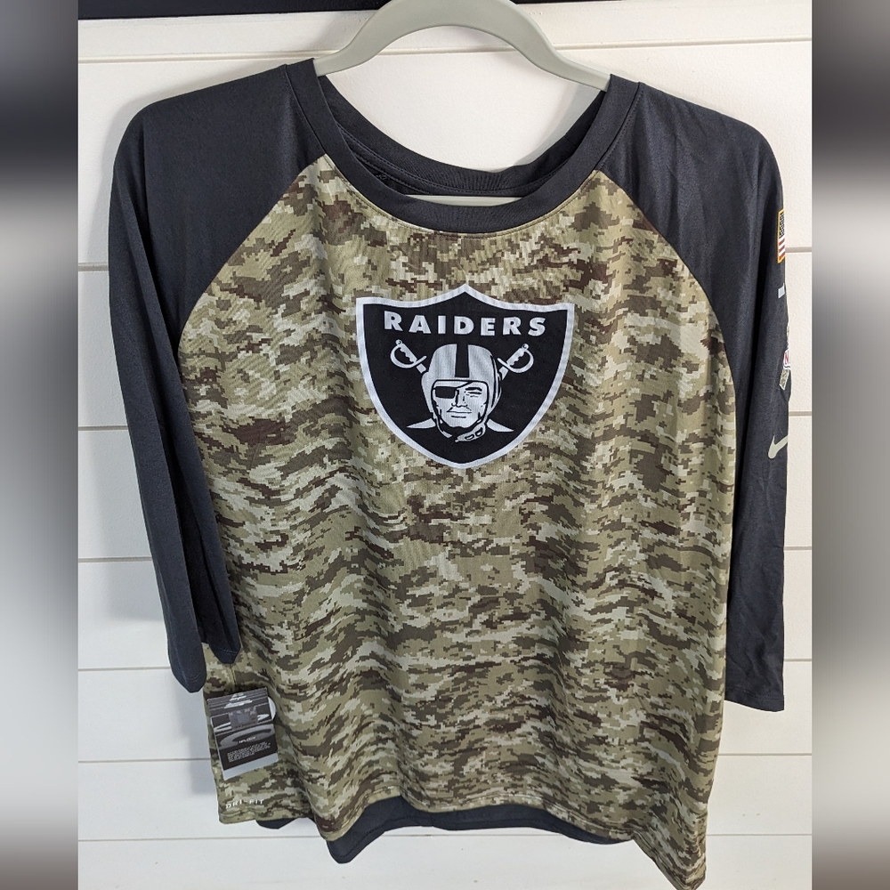New Raiders Nike Dri-Fit On Field Apparel Army Breast Cancer Shirt Rare